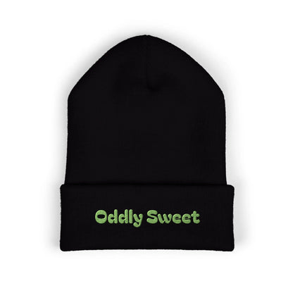 Oddly Sweet Embroidered Cuffed Beanie — Cozy Retro Script Winter Hat Printify