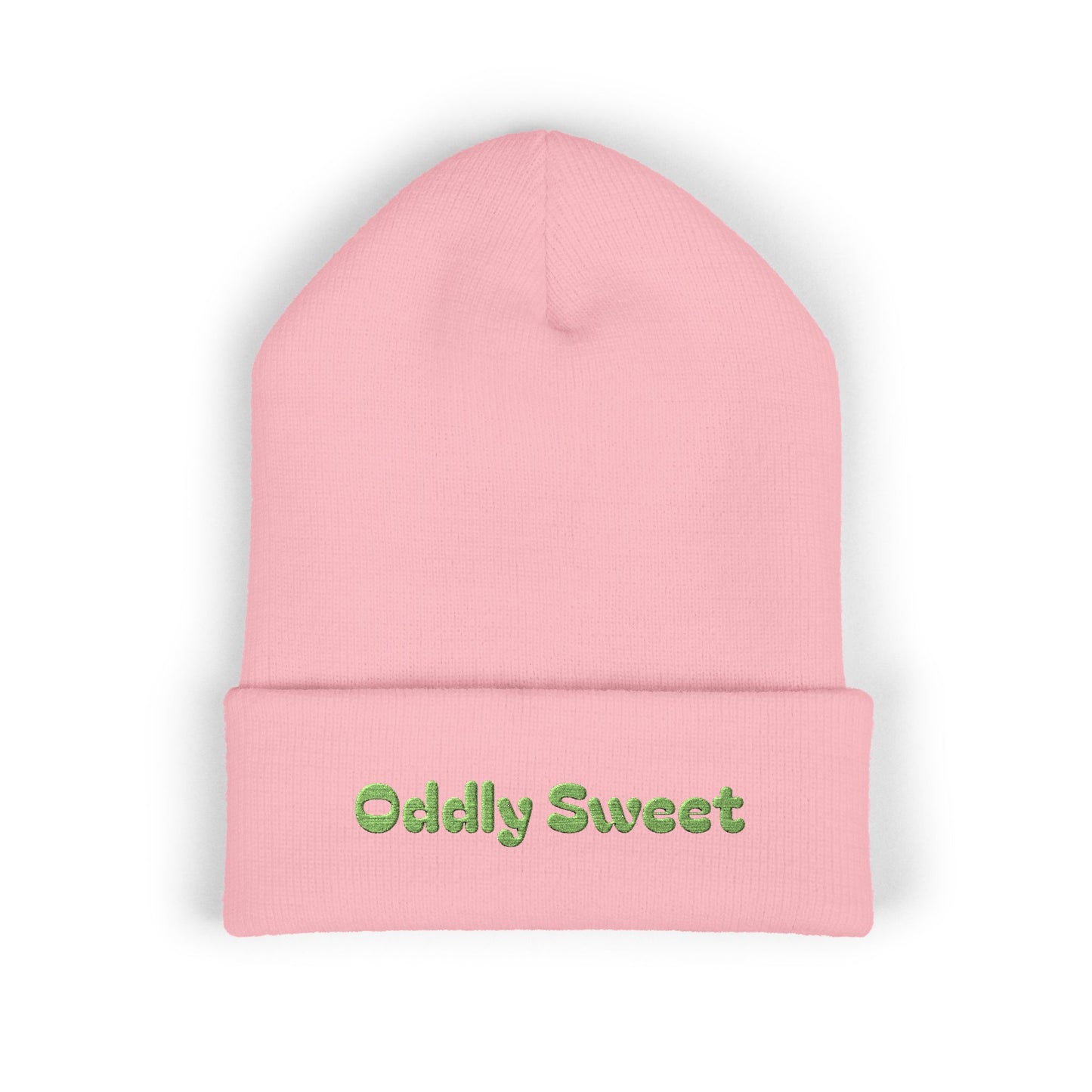 Oddly Sweet Embroidered Cuffed Beanie — Cozy Retro Script Winter Hat