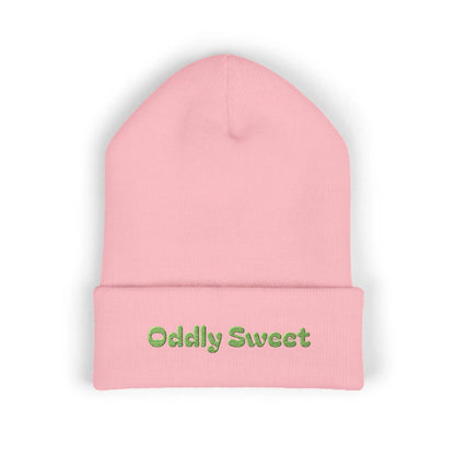 Oddly Sweet Embroidered Cuffed Beanie — Cozy Retro Script Winter Hat Printify
