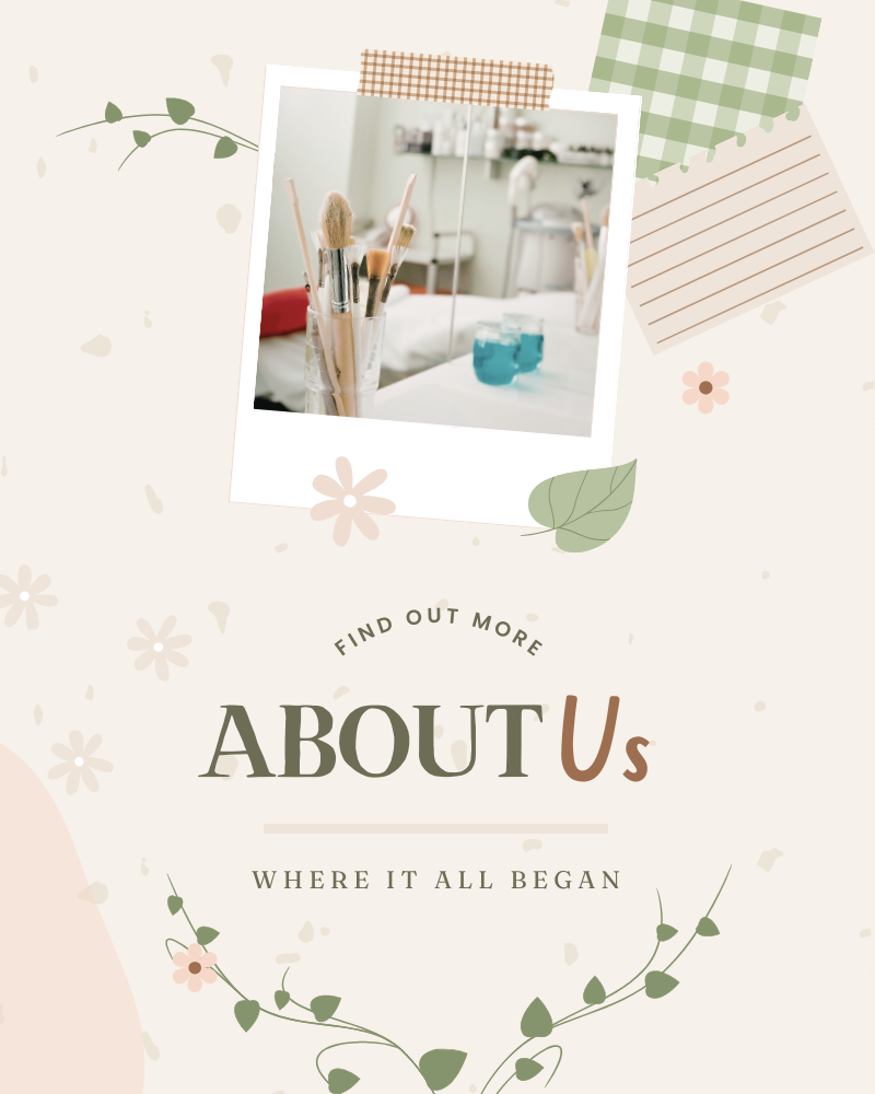 Promotional graphic with text 'Find out more about us' and a photo of a room with stationery items.