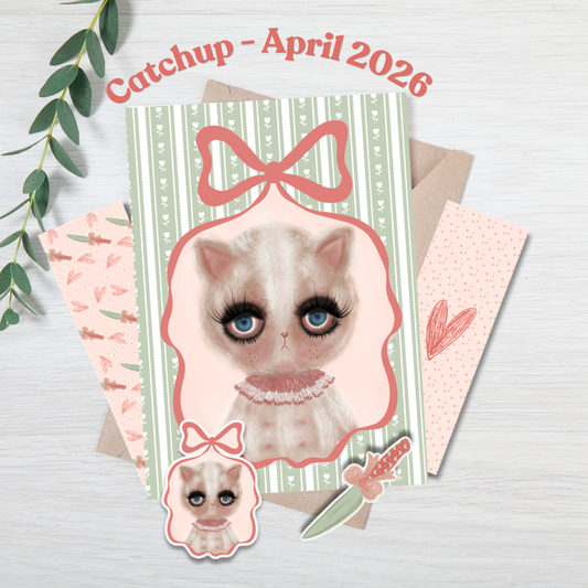Calendar with a cat illustration and decorative elements on a light background