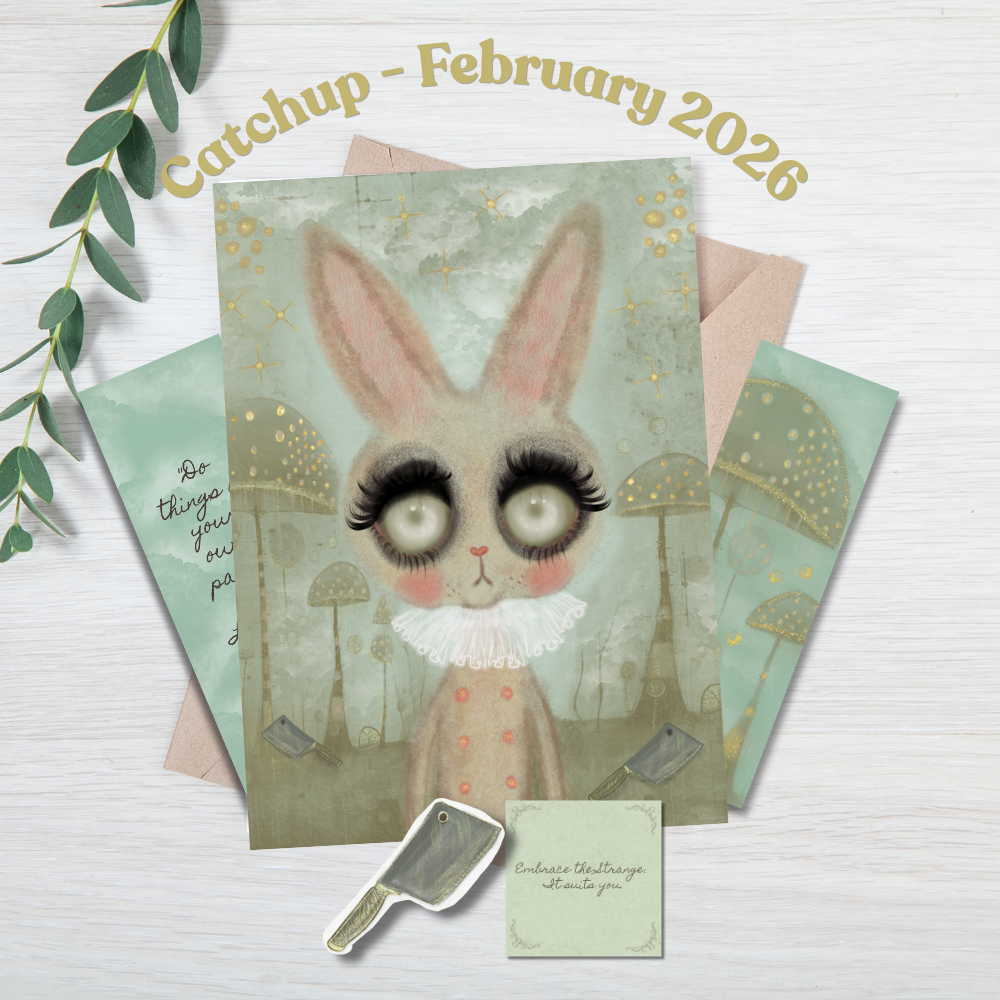 Calendar with a rabbit illustration and stationery items on a light background