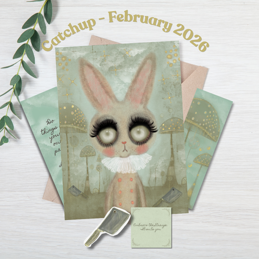 Calendar with a rabbit illustration and stationery items on a light background