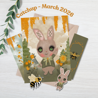 post card bee and bunny prints and stickers