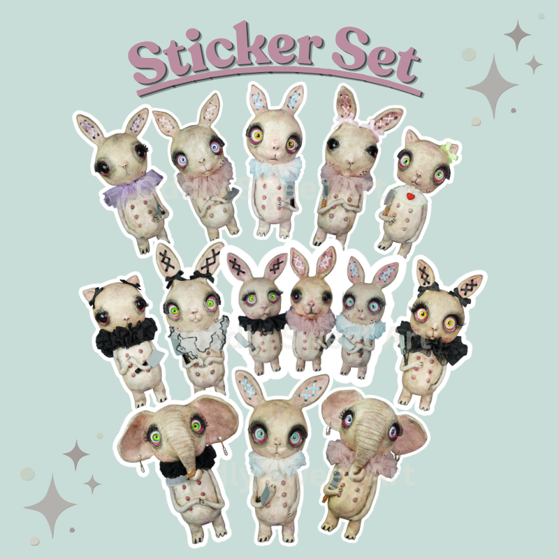 Die cut sticker collection, bunny, cats & elephants