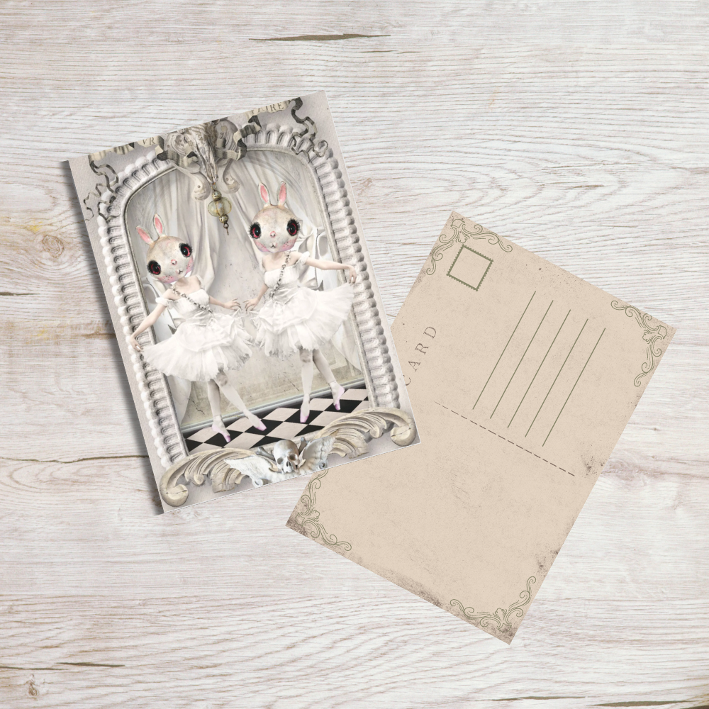 print post card with bunny ballerinas
