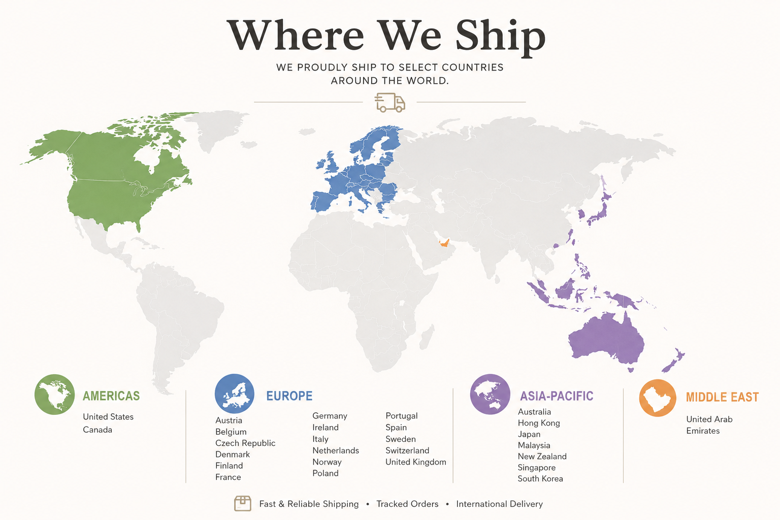 where we ship americas, canaca. europe, asian pacific, middle east